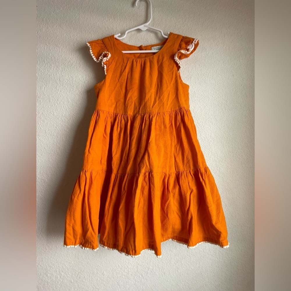 Rachel Zoe Vibrant Orange Kids Tiered Dress with white accents size 5T